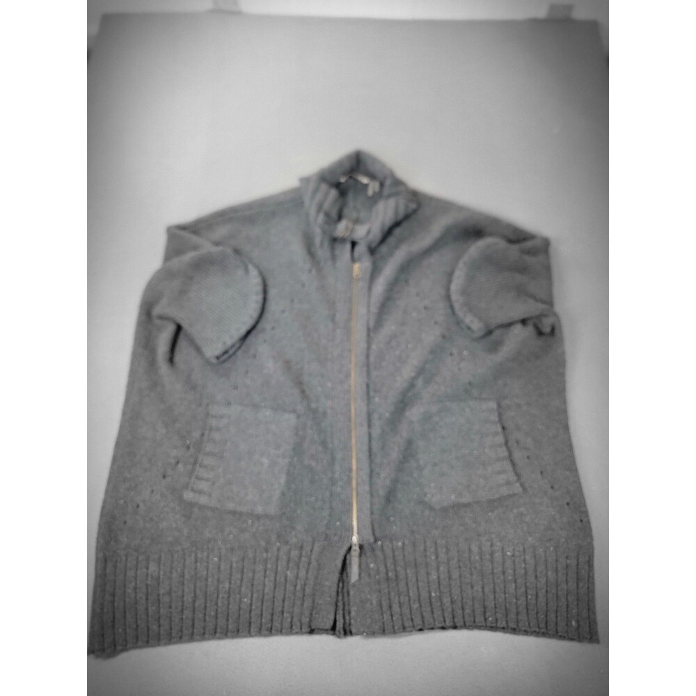 Soft Surroundings Sweater Womens L/XL Gray Zip Front Short Sleeve Wool Blend